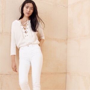 Madewell Ivory Libra Lace-up Tee Cottagecore Bohemian Style Size Small